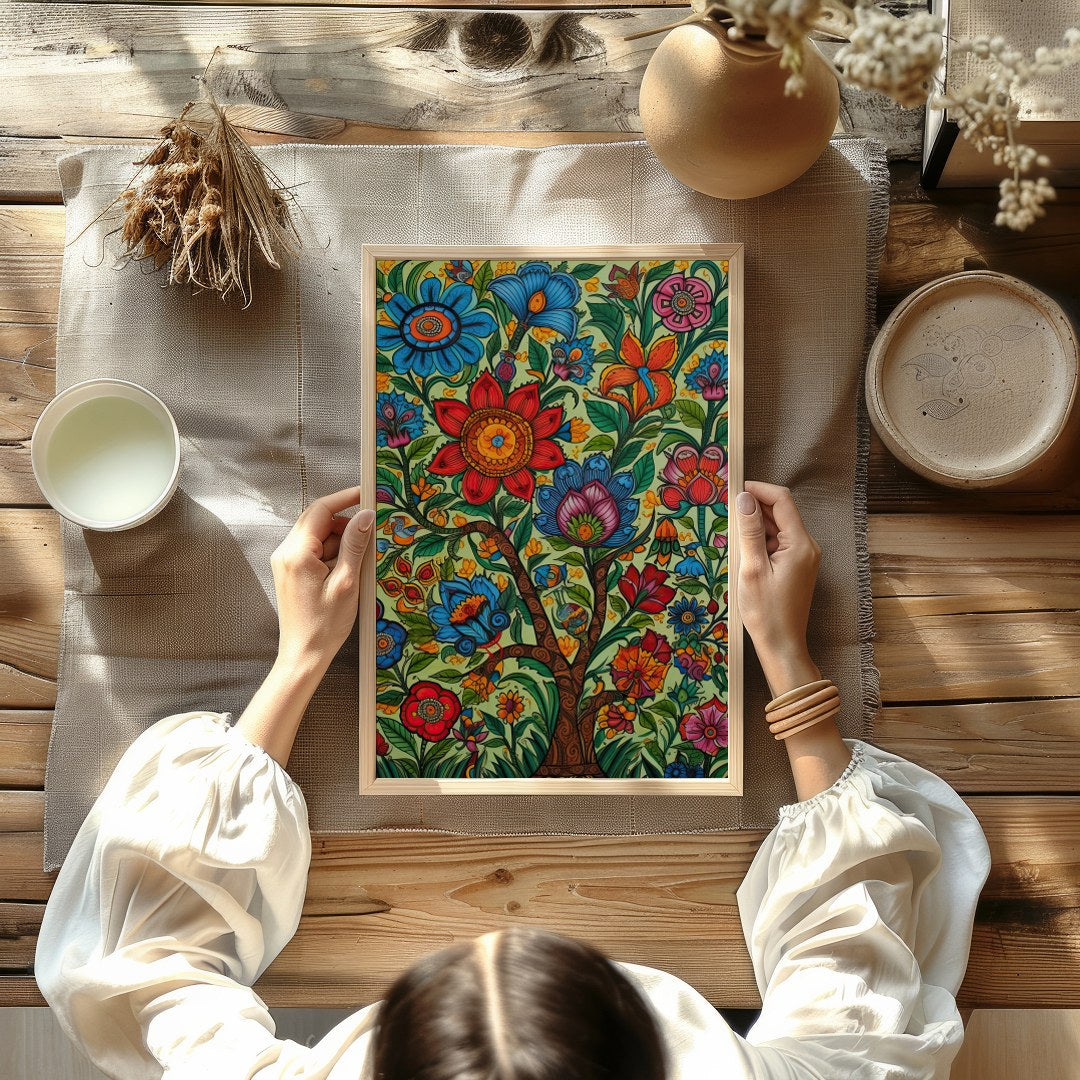 Immerse yourself in a captivating garden of vibrant hues with this exquisite artwork. A rich for Kitchen