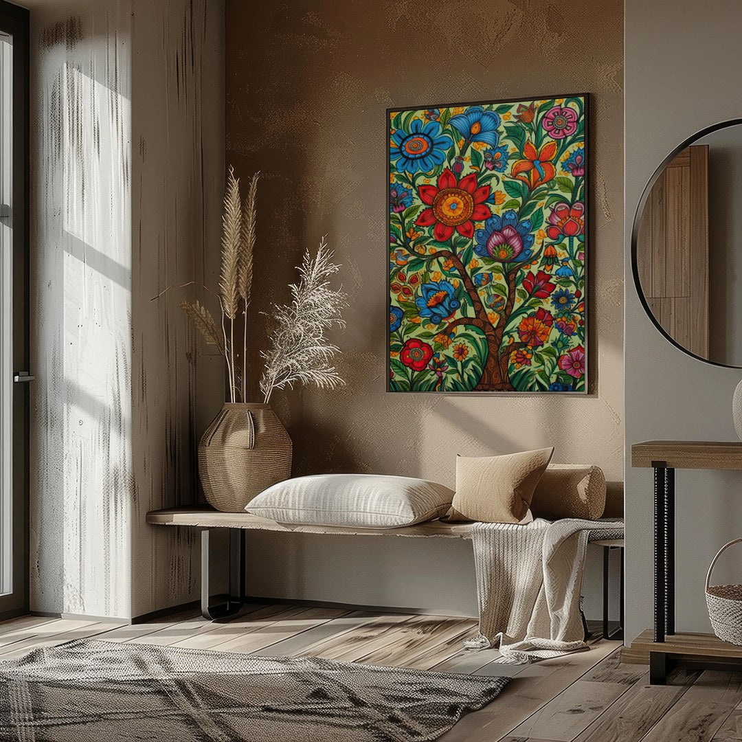 Immerse yourself in a captivating garden of vibrant hues with this exquisite artwork. A rich for room