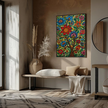 Immerse yourself in a captivating garden of vibrant hues with this exquisite artwork. A rich for room