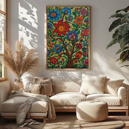 Immerse yourself in a captivating garden of vibrant hues with this exquisite artwork. A rich for Sitting Area