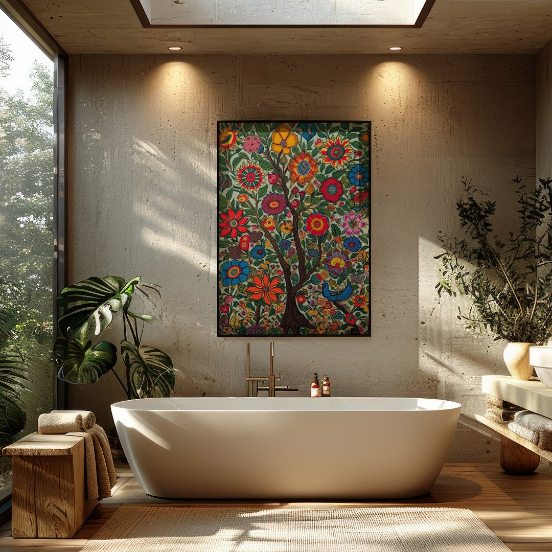 This breathtaking wall art captures the essence of a vibrant garden in full bloom, where intricate for Bathroom