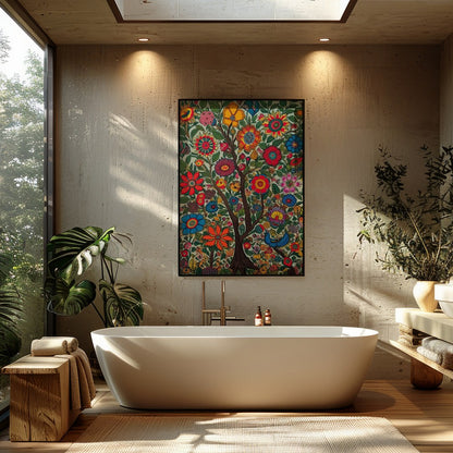This breathtaking wall art captures the essence of a vibrant garden in full bloom, where intricate for Bathroom