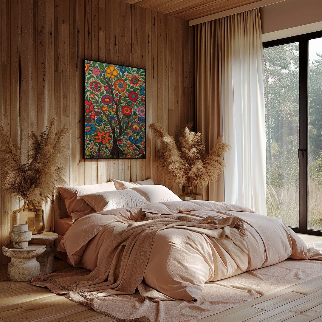 This breathtaking wall art captures the essence of a vibrant garden in full bloom, where intricate for Bedroom
