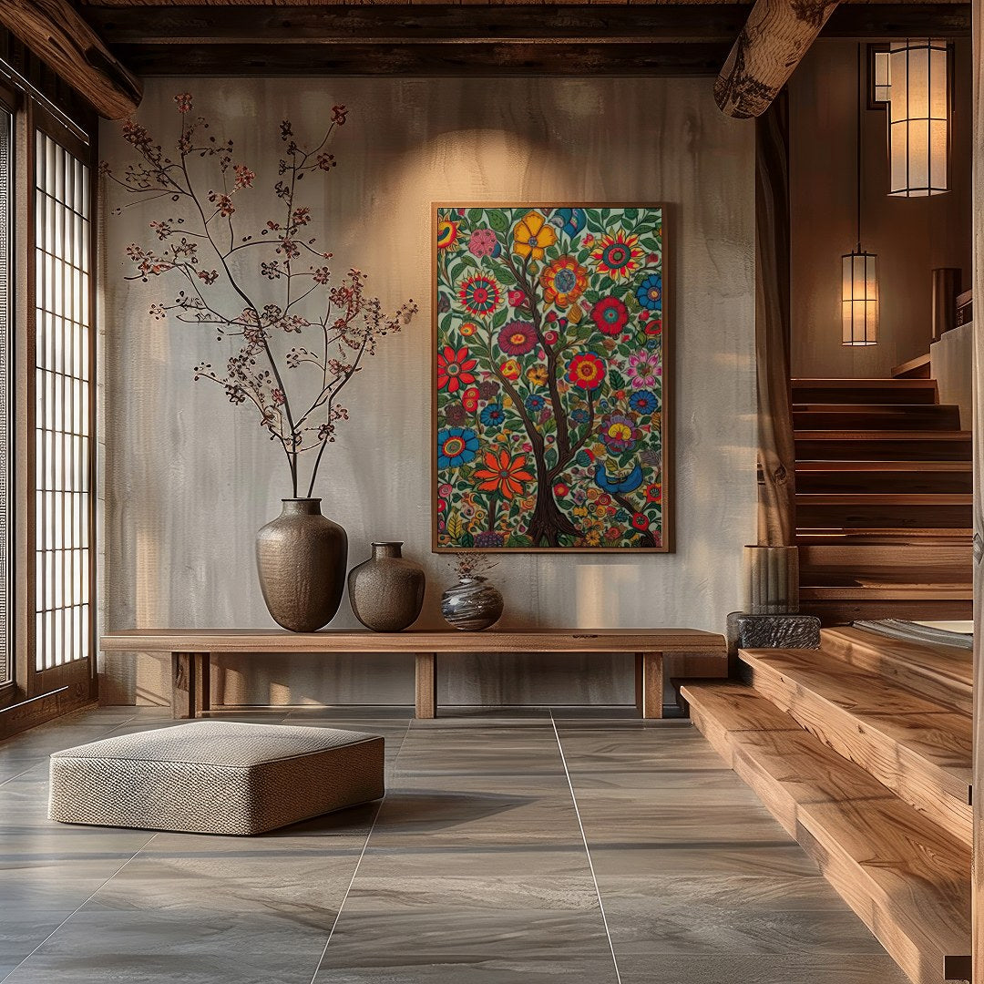 This breathtaking wall art captures the essence of a vibrant garden in full bloom, where intricate for Hall