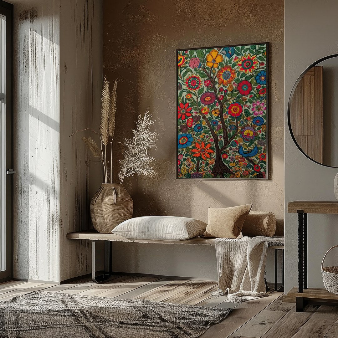 This breathtaking wall art captures the essence of a vibrant garden in full bloom, where intricate for space