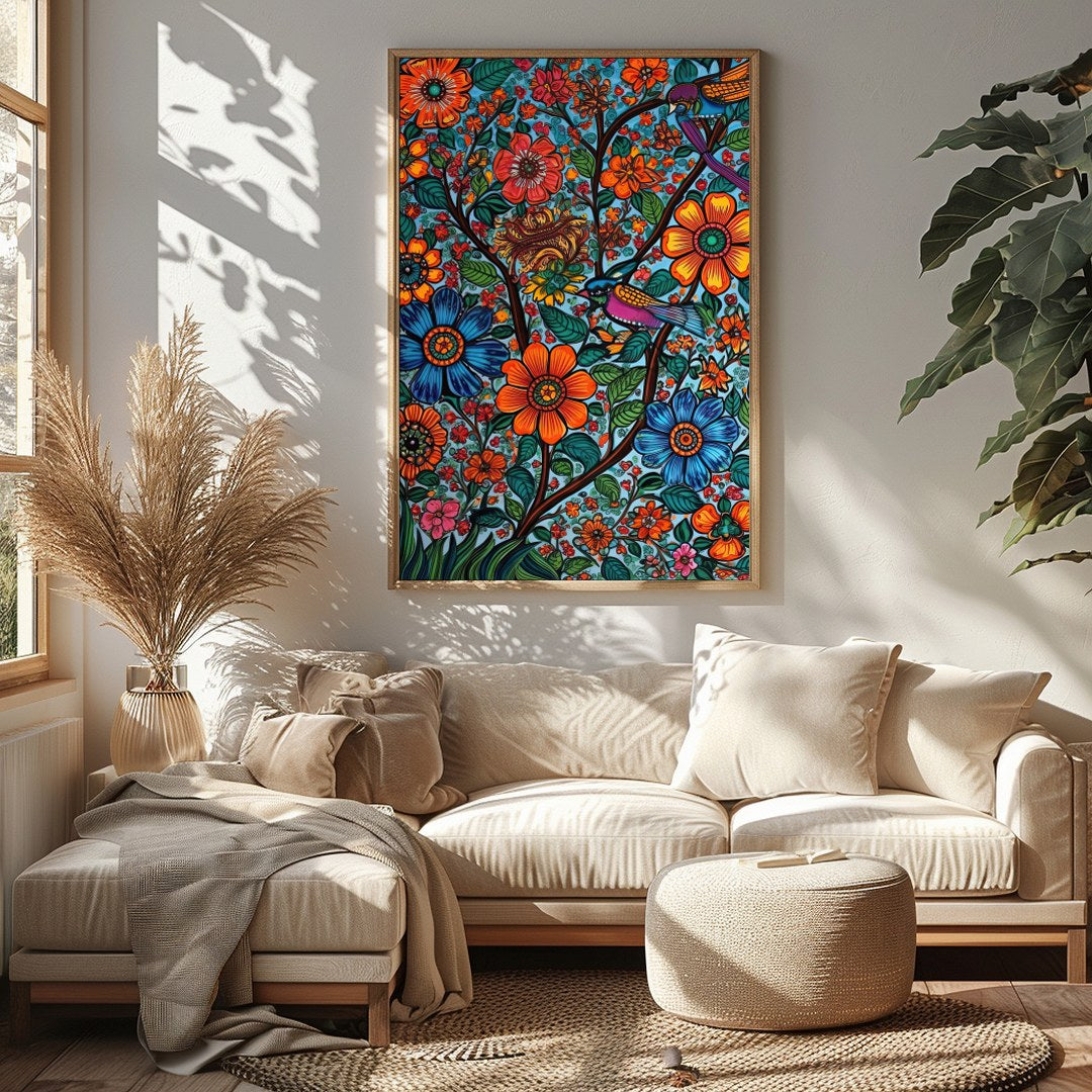 Immerse yourself in the vivid allure of 'Vibrant Garden Symphony,' a masterpiece that brings nature for Sitting Area