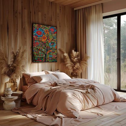 Experience the vivid charm of a whimsical garden brought to life in intricate detail. This artwork for Bedroom