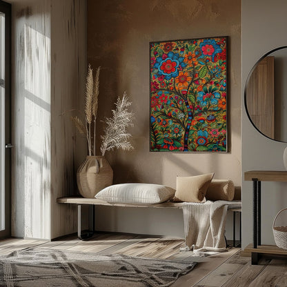 Experience the vivid charm of a whimsical garden brought to life in intricate detail. This artwork for residence