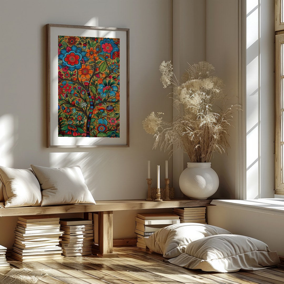 Experience the vivid charm of a whimsical garden brought to life in intricate detail. This artwork for retreat