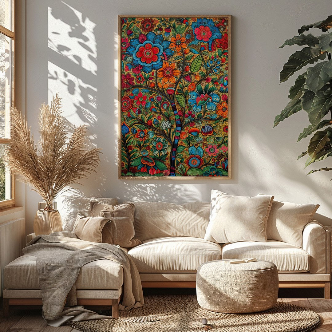 Experience the vivid charm of a whimsical garden brought to life in intricate detail. This artwork for Sitting Area