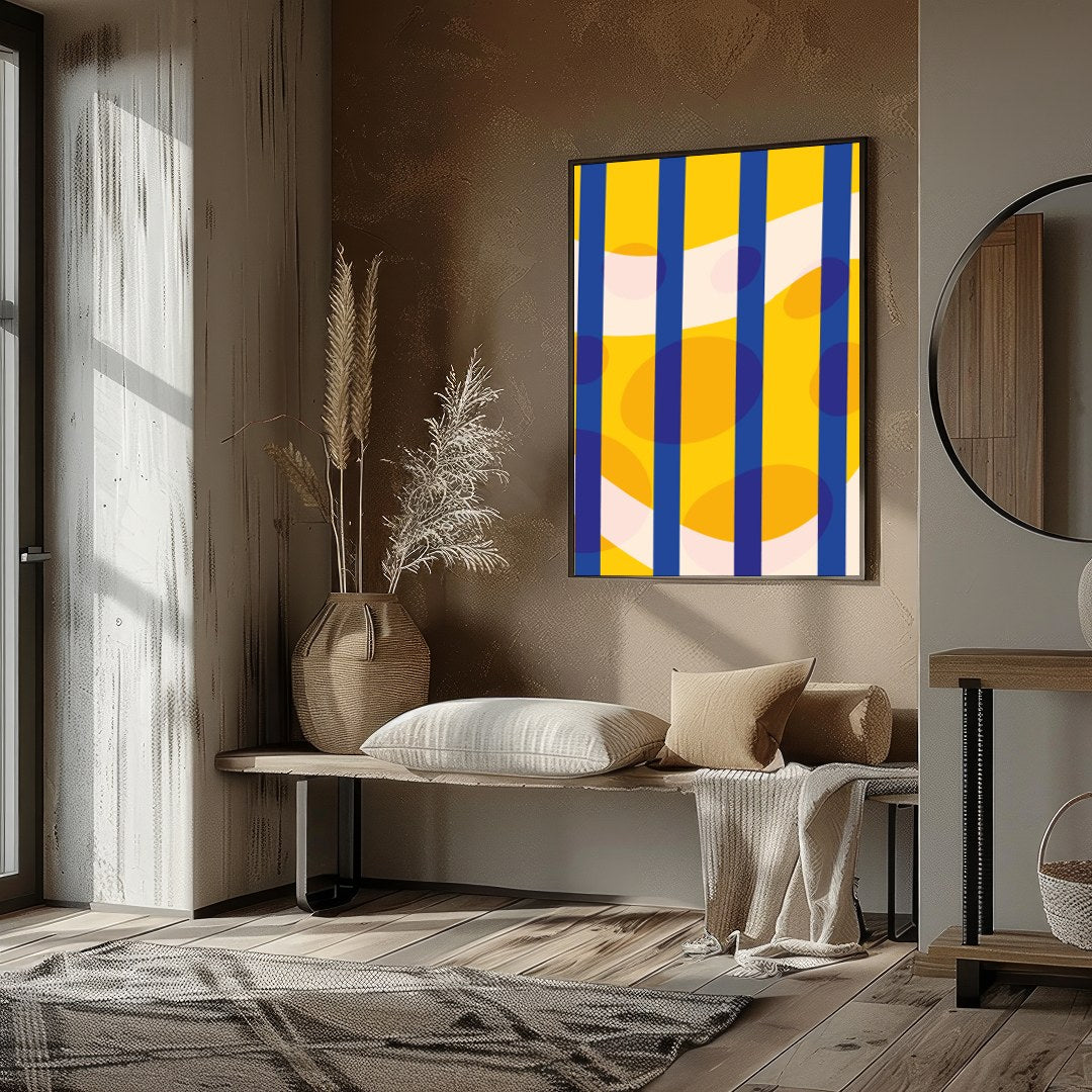 Immerse yourself in a vibrant geometric symphony that captivates with its bold colors and dynamic for interior