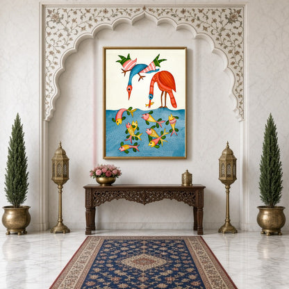 Immerse yourself in the enchanting world of Gond art with this vibrant and intricately detailed for Hallway
