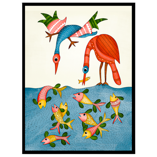 Immerse yourself in the enchanting world of Gond art with this vibrant and intricately detailed for interior