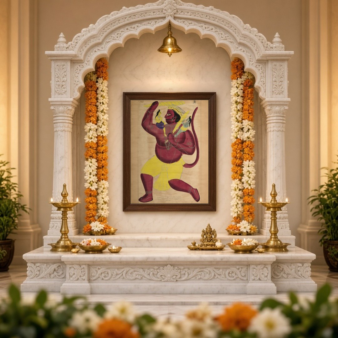 Immerse yourself in the vibrant world of Indian spirituality with this stunning Kalighat painting for Home Temple