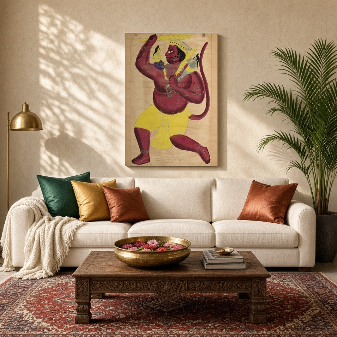 Immerse yourself in the vibrant world of Indian spirituality with this stunning Kalighat painting for Living Room