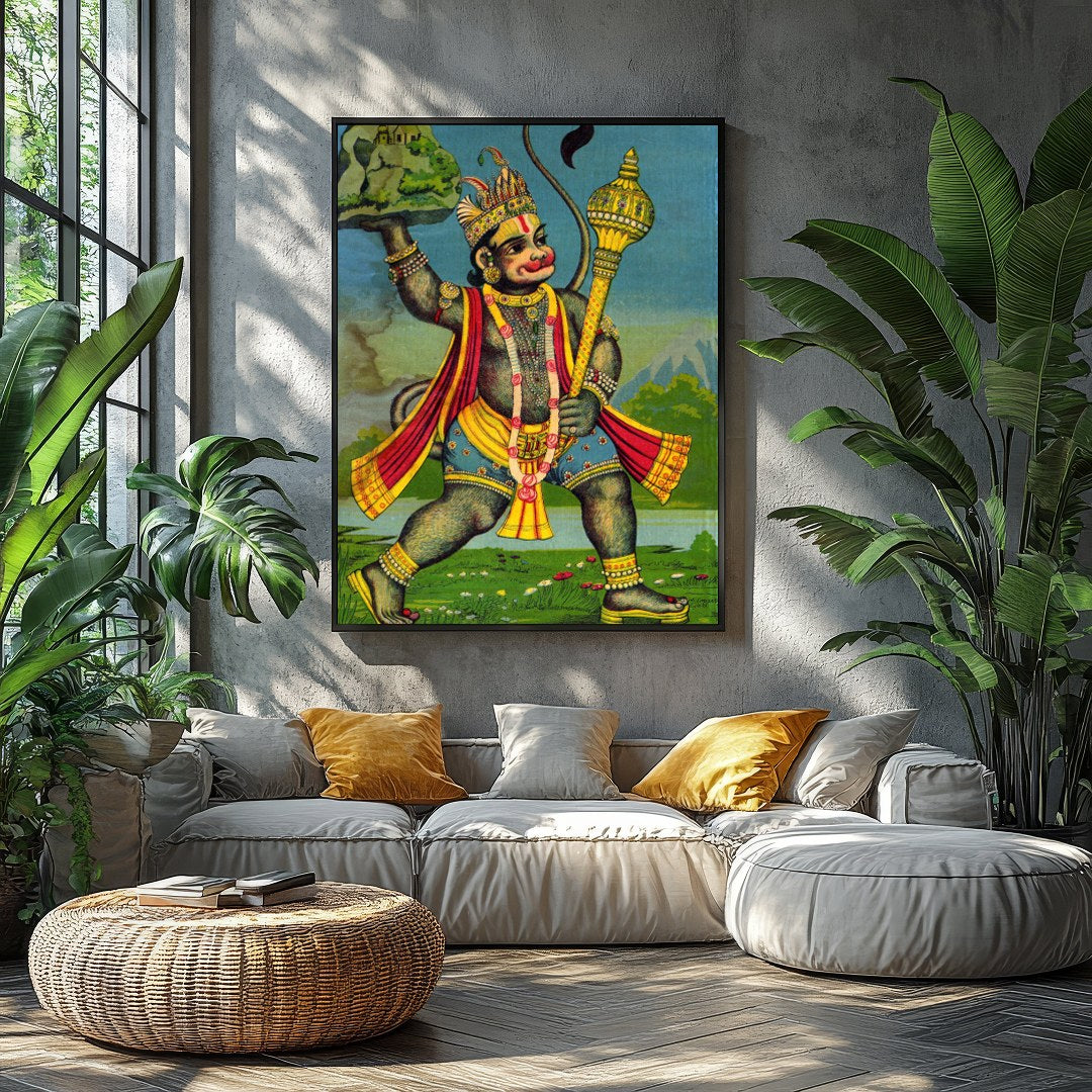 This striking artwork features Lord Hanuman, depicted with intricate detailing and vivid colors. for Balcony