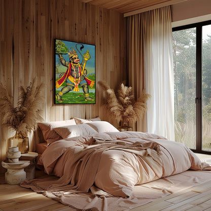 This striking artwork features Lord Hanuman, depicted with intricate detailing and vivid colors. for Bedroom