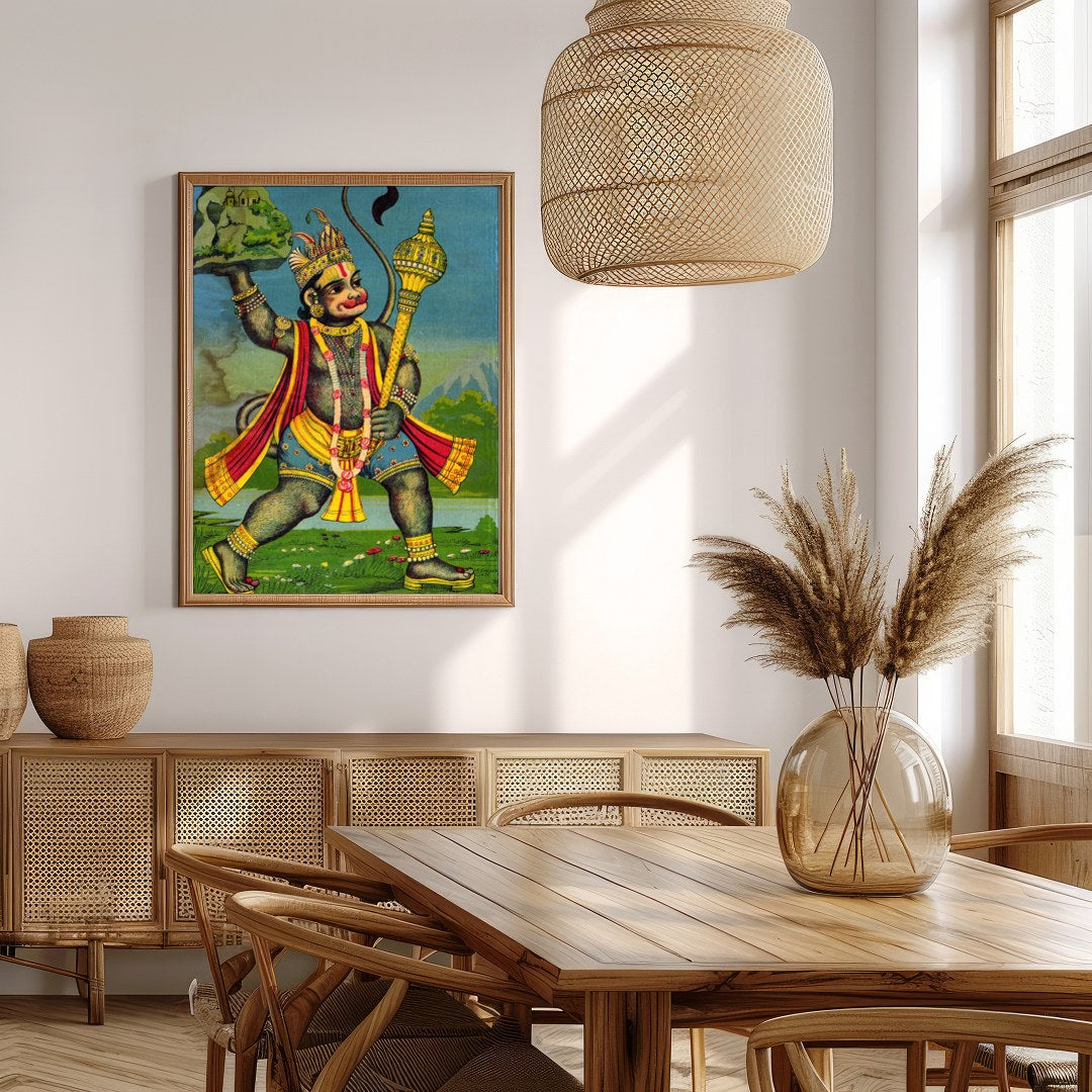 This striking artwork features Lord Hanuman, depicted with intricate detailing and vivid colors. for Extra Kitchen
