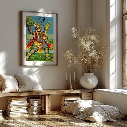 This striking artwork features Lord Hanuman, depicted with intricate detailing and vivid colors. for home