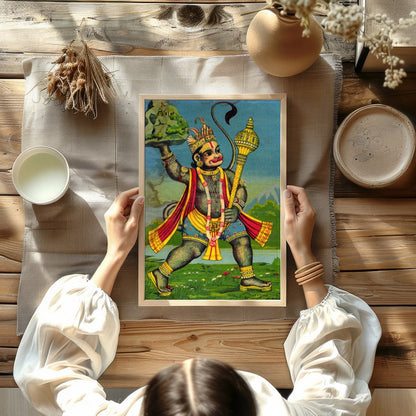 This striking artwork features Lord Hanuman, depicted with intricate detailing and vivid colors. for Kitchen