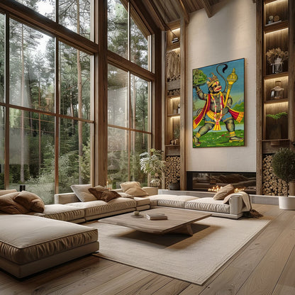 This striking artwork features Lord Hanuman, depicted with intricate detailing and vivid colors. for Living Room