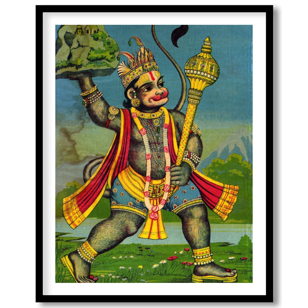 This striking artwork features Lord Hanuman, depicted with intricate detailing and vivid colors. for residence