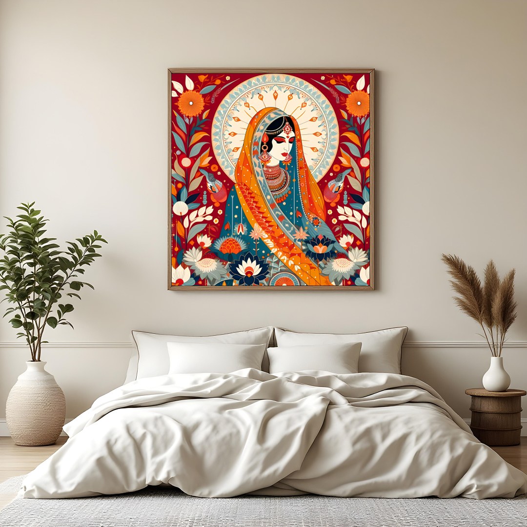Immerse yourself in the captivating fusion of tradition and vibrancy with this exquisite piece. The for Bedroom
