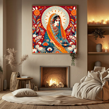 Immerse yourself in the captivating fusion of tradition and vibrancy with this exquisite piece. The for Hall