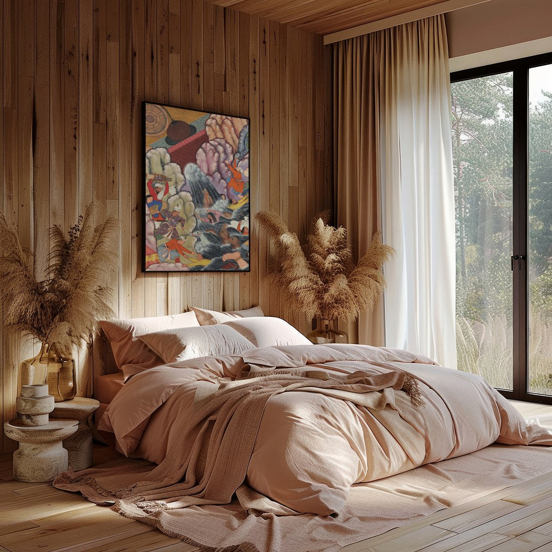 This captivating tapestry painting transports viewers to an intricate historical scene rich with for Bedroom