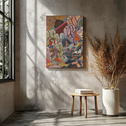 This captivating tapestry painting transports viewers to an intricate historical scene rich with for Entrance