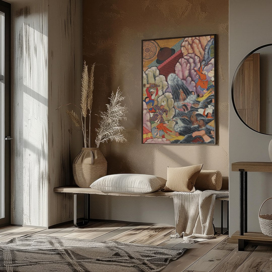 This captivating tapestry painting transports viewers to an intricate historical scene rich with for studio