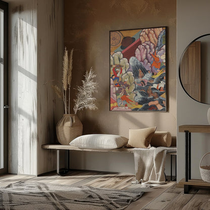This captivating tapestry painting transports viewers to an intricate historical scene rich with for studio