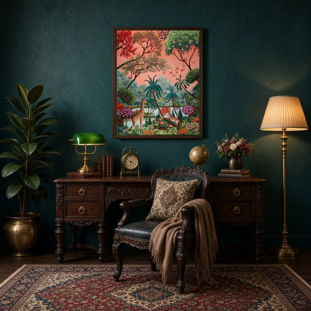 Immerse yourself in the enchanting world of exotic wildlife with this Gond-style artwork. Featuring for Study