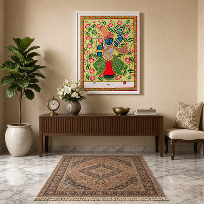 Immerse yourself in the vibrant serenity of this Pichwai artwork featuring Lord Shrinathji for Entrance