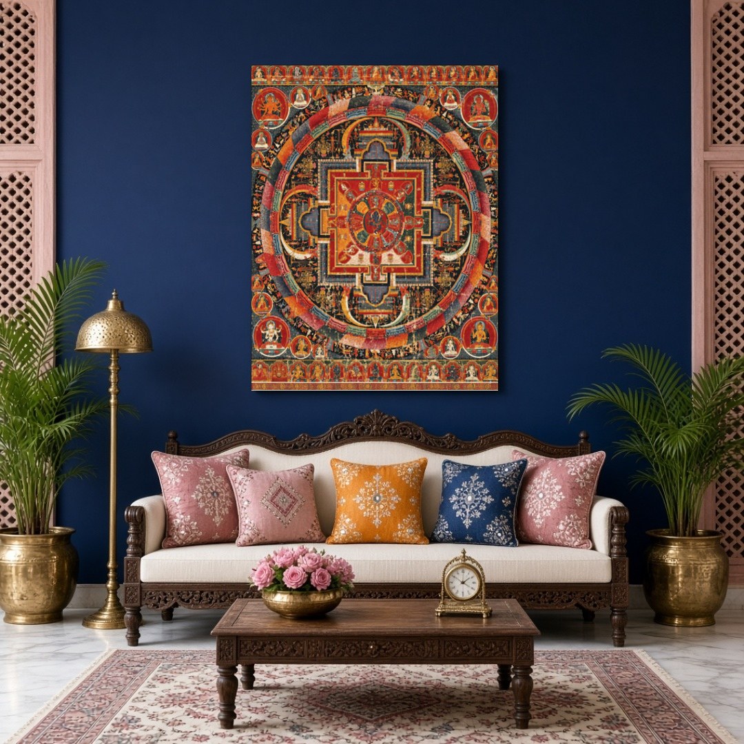 Immerse yourself in the intricate beauty of this vibrant Mandala, showcasing the serene presence of for Living Room