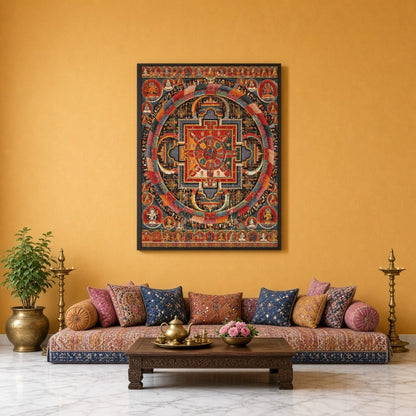 Immerse yourself in the intricate beauty of this vibrant Mandala, showcasing the serene presence of for Sitting Lounge