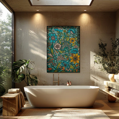 Immerse yourself in the vibrant hues of this stunning meadow-inspired artwork, featuring an array for Bathroom