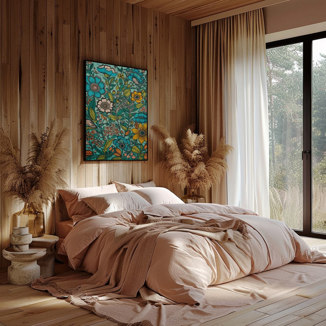 Immerse yourself in the vibrant hues of this stunning meadow-inspired artwork, featuring an array for Bedroom