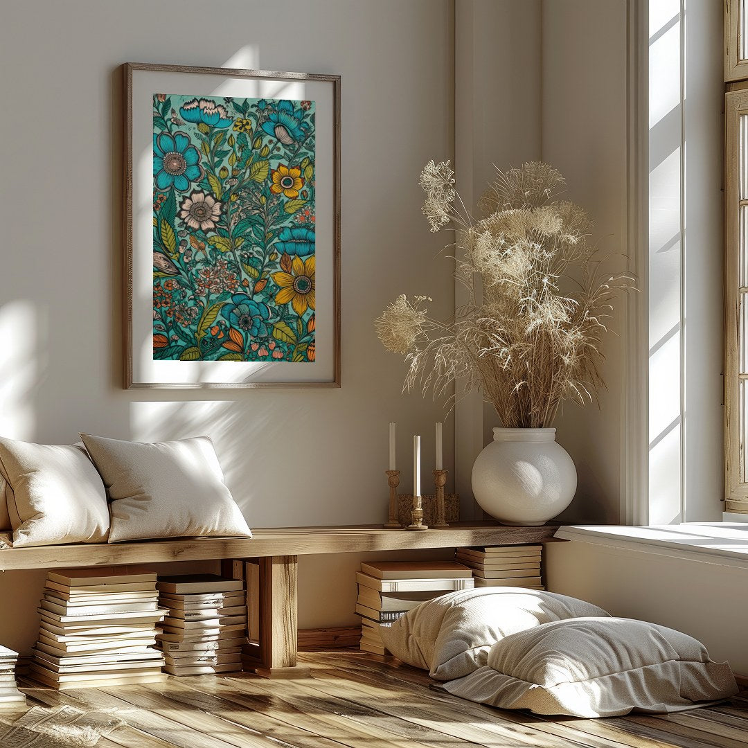 Immerse yourself in the vibrant hues of this stunning meadow-inspired artwork, featuring an array for decor