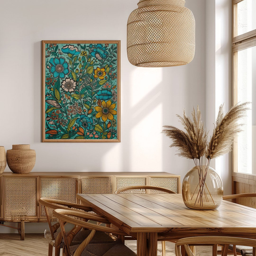 Immerse yourself in the vibrant hues of this stunning meadow-inspired artwork, featuring an array for Extra Kitchen