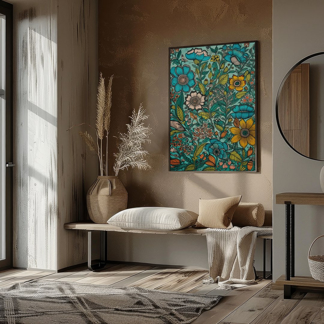Immerse yourself in the vibrant hues of this stunning meadow-inspired artwork, featuring an array for kitchen