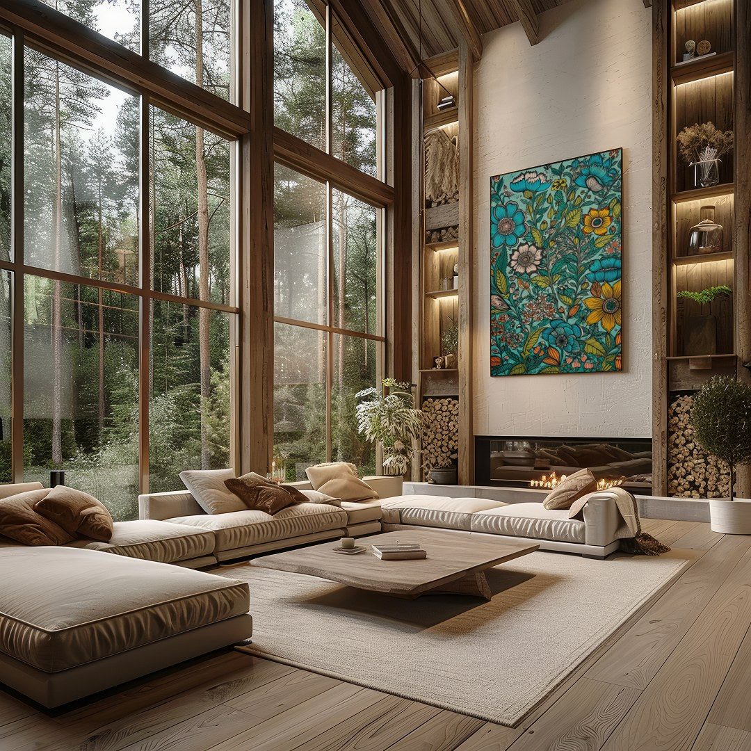 Immerse yourself in the vibrant hues of this stunning meadow-inspired artwork, featuring an array for Living Room