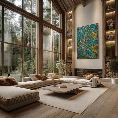 Immerse yourself in the vibrant hues of this stunning meadow-inspired artwork, featuring an array for Living Room