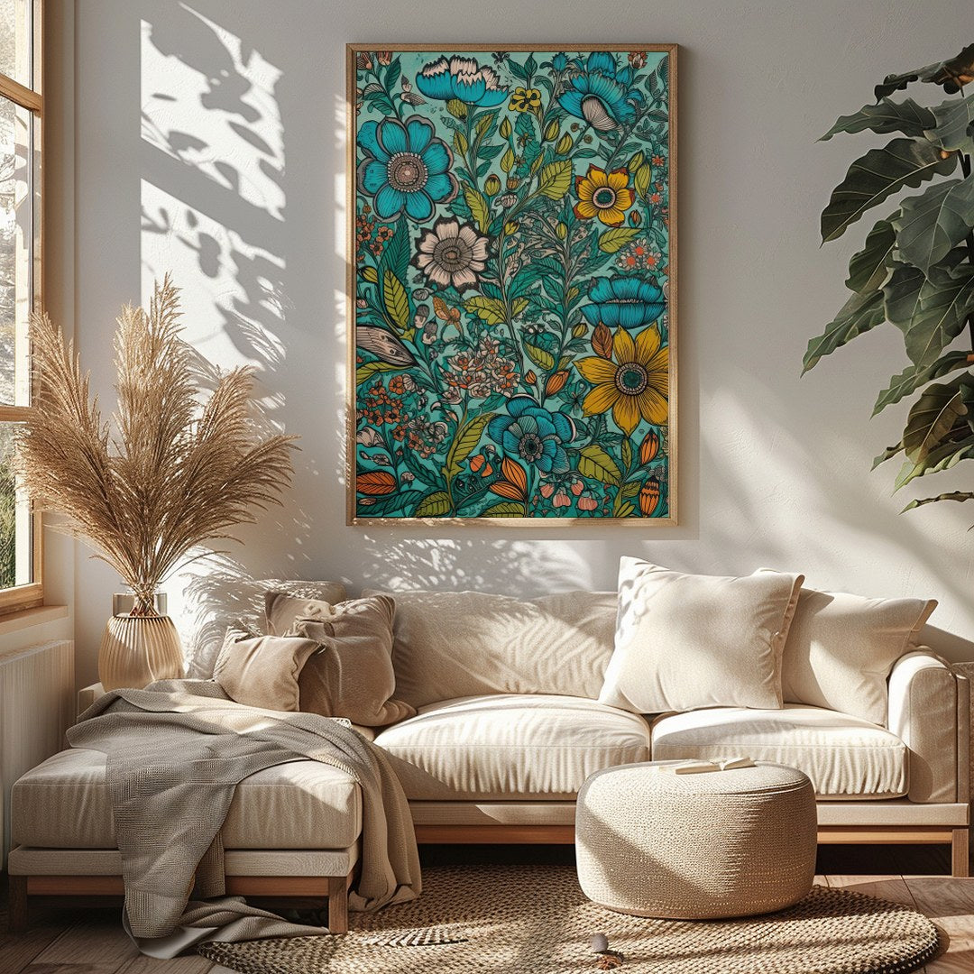 Immerse yourself in the vibrant hues of this stunning meadow-inspired artwork, featuring an array for Sitting Area