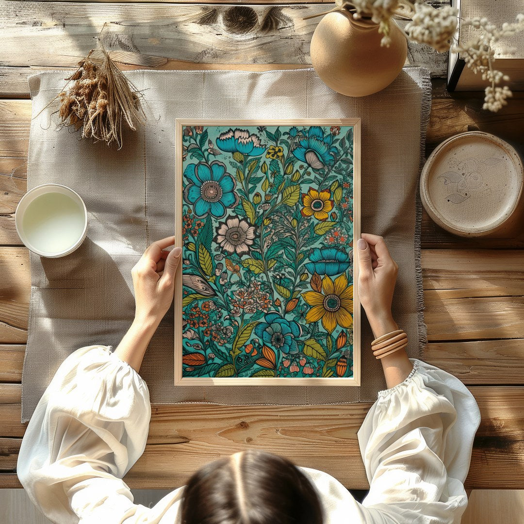 Immerse yourself in the vibrant hues of this stunning meadow-inspired artwork, featuring an array for studio