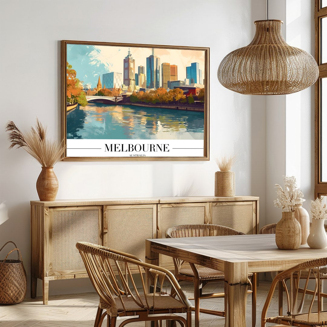 Experience the dynamic beauty of Melbourne with this vibrant skyline art print. Capturing the for Dining