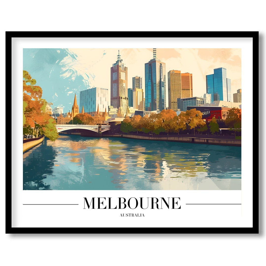 Experience the dynamic beauty of Melbourne with this vibrant skyline art print. Capturing the for dwelling