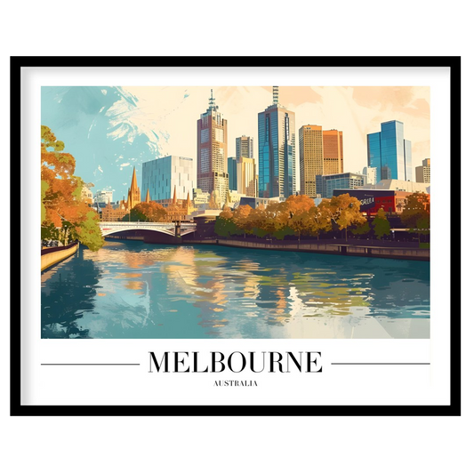 Experience the dynamic beauty of Melbourne with this vibrant skyline art print. Capturing the for dwelling