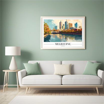 Experience the dynamic beauty of Melbourne with this vibrant skyline art print. Capturing the for Hall