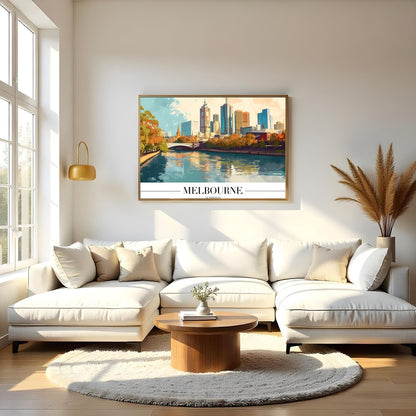 Experience the dynamic beauty of Melbourne with this vibrant skyline art print. Capturing the for Living Room